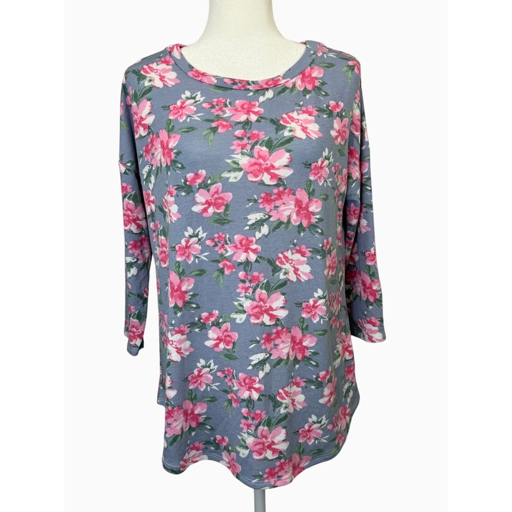 Dear Scarlett Women's M Blue Pink Floral Tunic Top 3/4 Sleeve NWOT - Picture 2 of 8